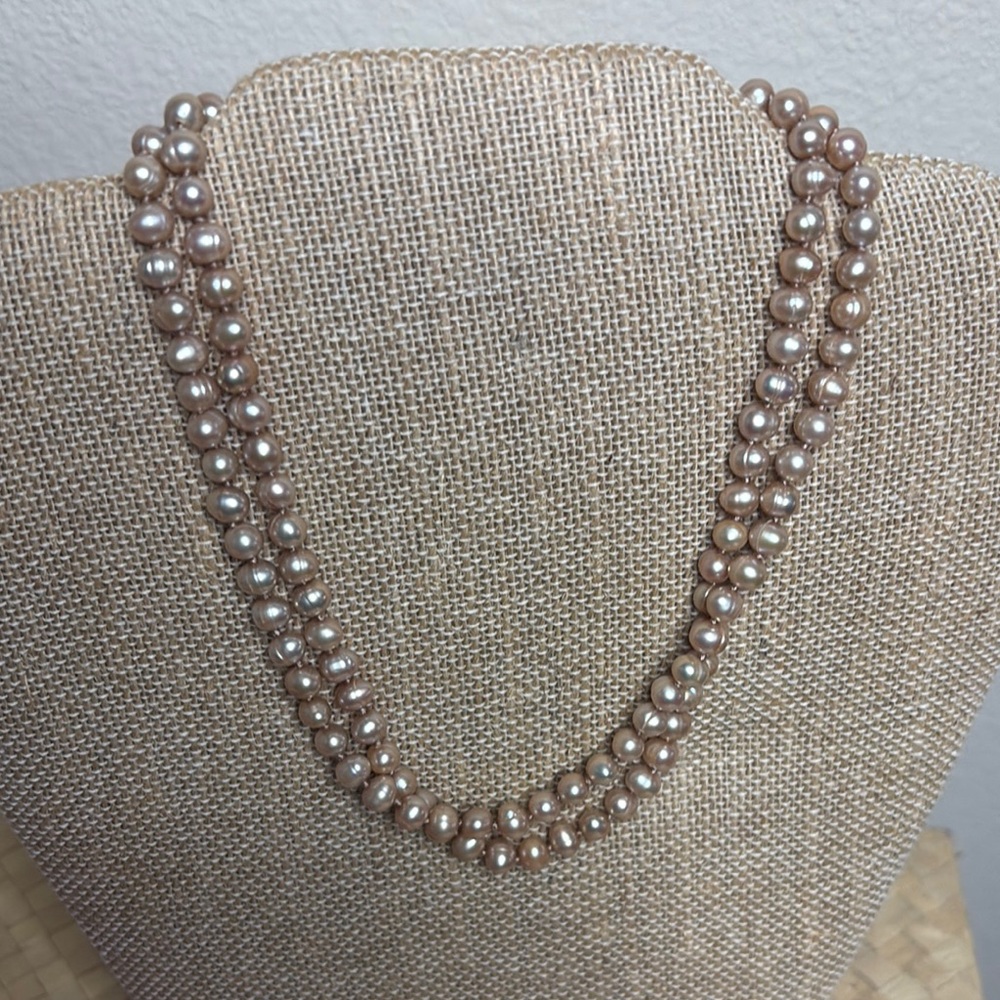 Grace & Heart Retired Beige Pearl & Brass Lanyard Necklace for Charms 28”